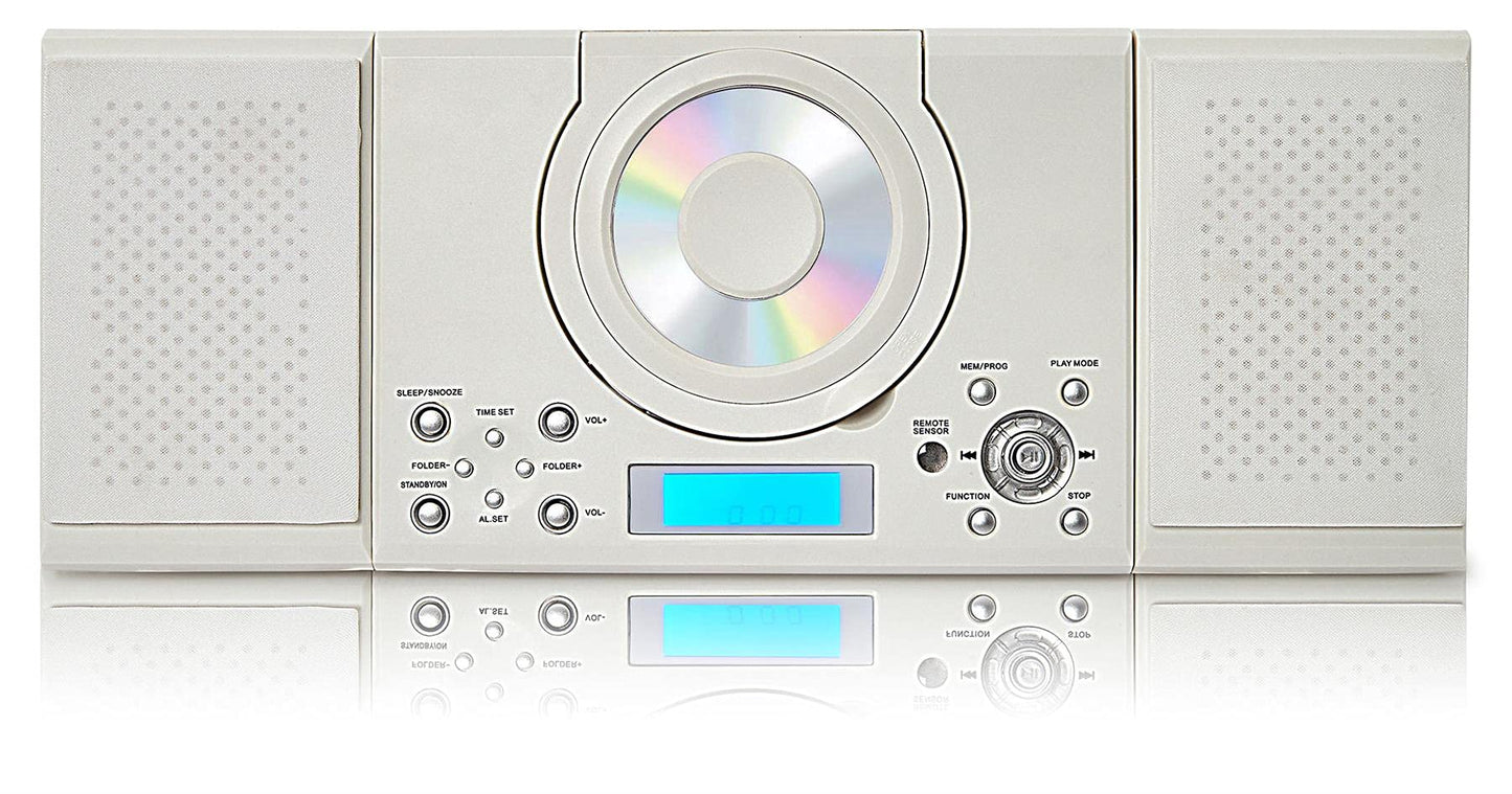 Grouptronics GTMC-101 MK2 CD Player Stereo Micro Compact HiFi with USB & MP3, AUX IN For Phone/Tablet, FM Radio, Clock Alarm, Desktop Stand or Wall Mountable & Remote Control