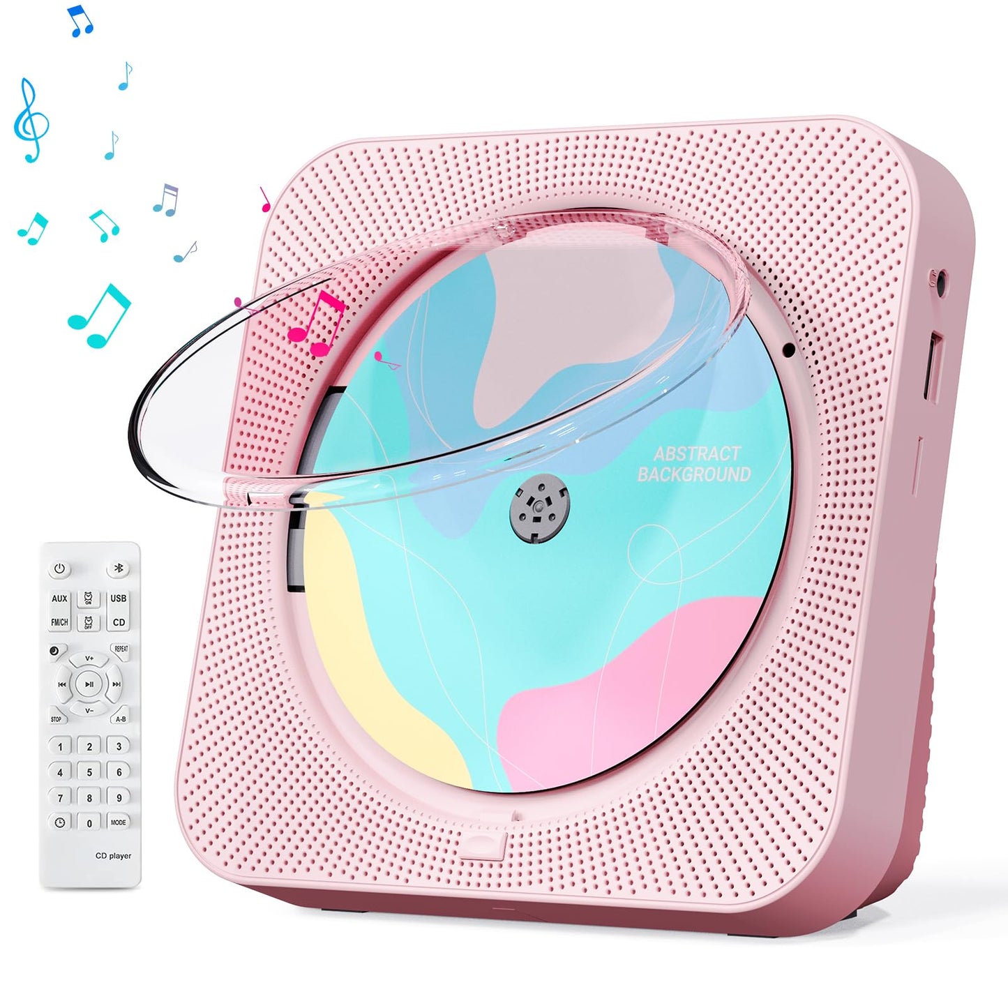 CD Player Portable with Bluetooth 5.1Desktop CD Player with HiFi Sound Speakers,Remote Control,Dust Cover,LED Display,Boombox FM Radio,USB/AUX for Home (Pink)