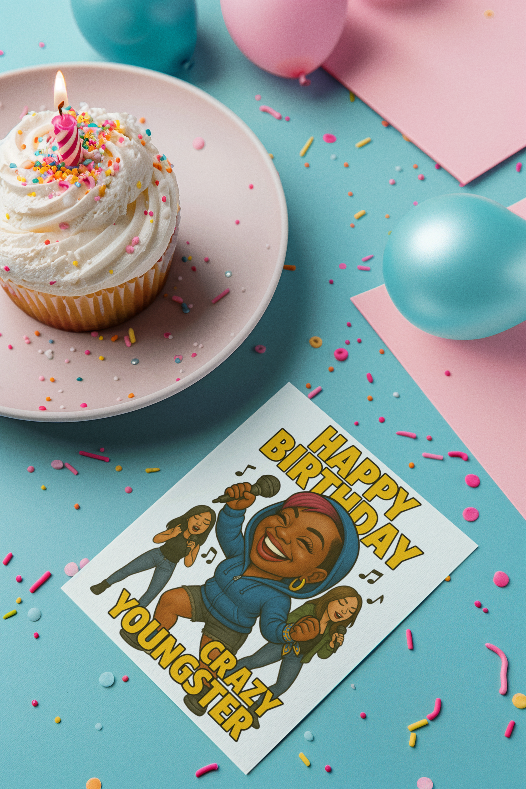 “Crazy Youngster birthday card design by Ester Dean, full of bold attitude and fun energy.”